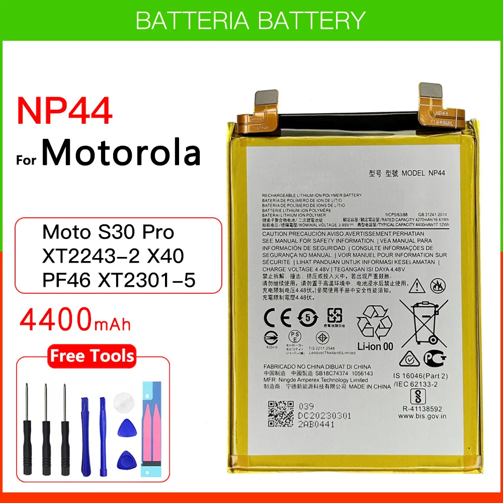 100% Original Genuine 4400mAh NP44 For MOTOROLA moto S30pro s30 Pro XT2243-2 X40 XT2301-5 PF46 Batteries Batteria+ Kit Tools