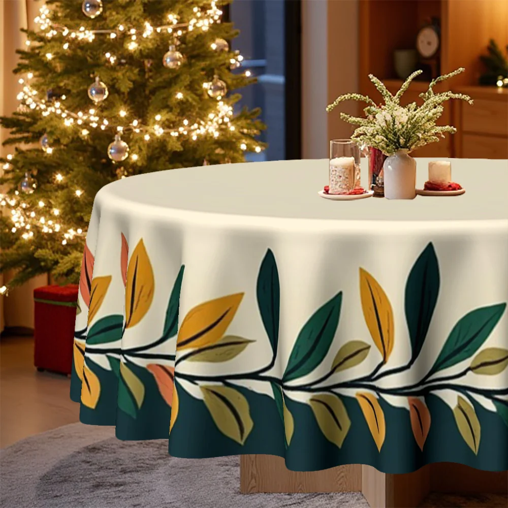 Christmas, rural leaf garlands - Home kitchen and dining room themed printed tablecloths, festive and cozy autumn -