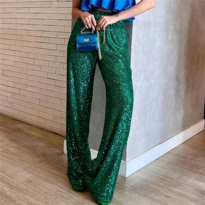 Faion High Waist iny Straight Casual Pants Long Trousers Women Street Sle Reflective Loose Fit Regular Thin