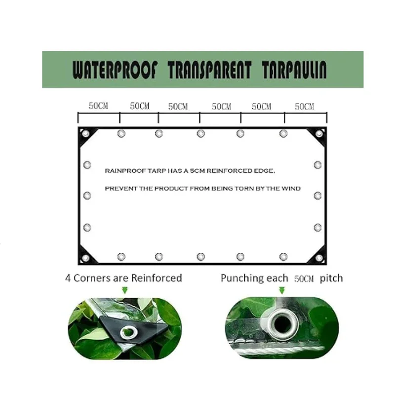 Thickened PVC Transparent Tarpaulin Waterproof Windproof Canopy for Terrace Snow Prevention