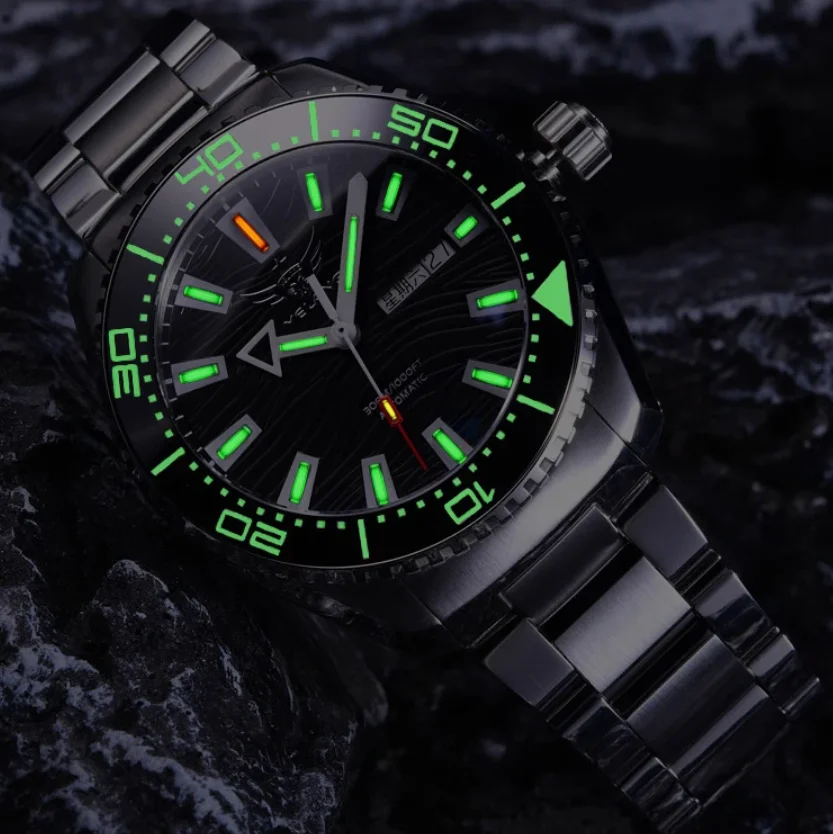YELANG Men Automatic Watch 43.8mm Mechanical Wristwatch Diver 30Bar Waterproof Luminous Tubes Sapphire Mirror SW220