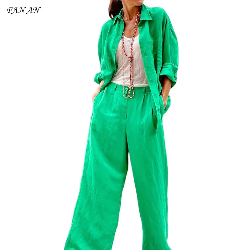 New Fashion Temperament Solid Color Suit  Spring and Autumn Two-piece Suit  Commuter Casual Long-sleeved Pants Suit Pantalones