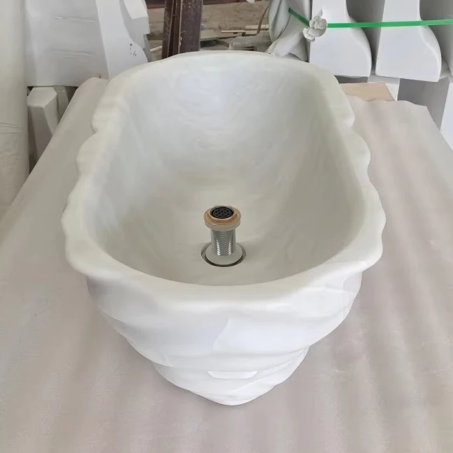 Luxury Stone Baths,Natural Stone Hand Carved  standing Oval Soaptub Bathroom Cary Ice Jade Marble Bathtub For Sale