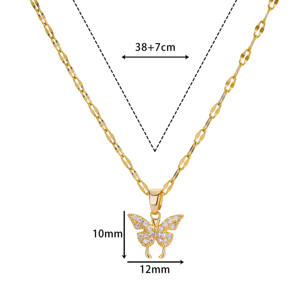 Butterfly Zircon Necklace For Women Luxury Heart Gold Color Stainless Steel Chain Adjustable Necklace Wedding Jewelry Gift New