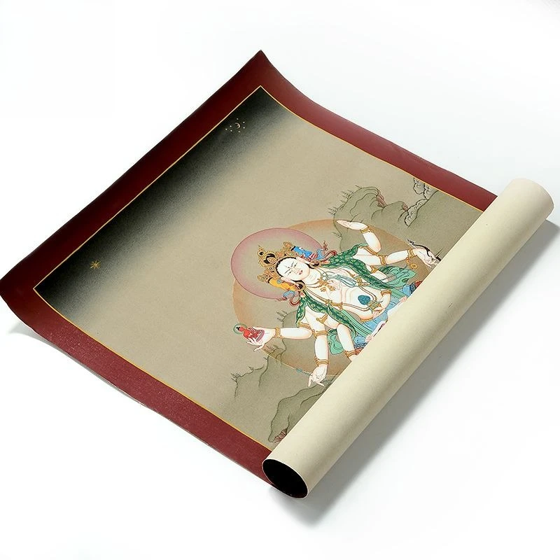 Portrait hand-painted thangka hanging painting solid wood photo frame living room entrance decorative painting