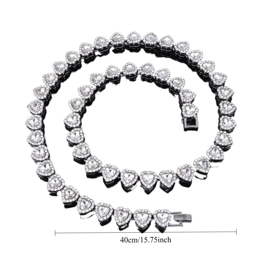 1PC  New Hip Hop Tennis Chain Bracelet Necklace Shiny Heart  Fashion Rock Party Jewelry Set image 5