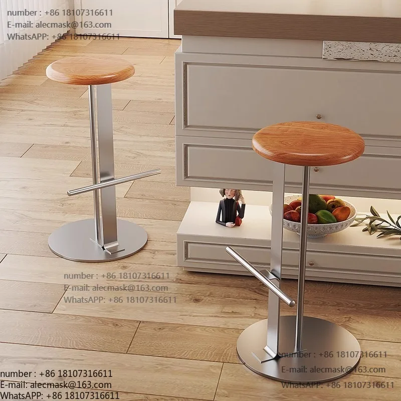 

Japanese-style simple bar chair household solid wood designer stainless steel wrought iron high stool Nordic bar stool bar chair