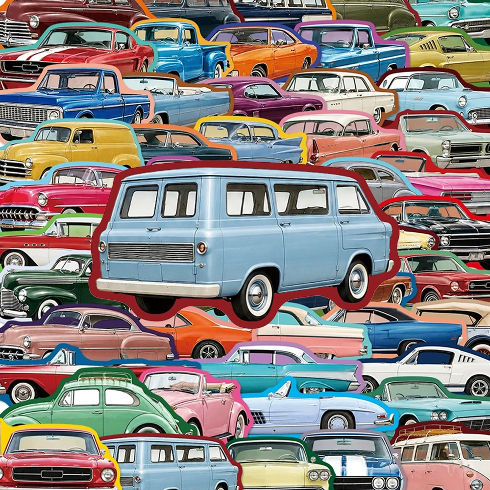 10/30/50pcs Vintage Classic Car Cartoon Stickers Nostalgic American Style Motorcar Sticker DIY Laptop Notebook Phone Cool Decals
