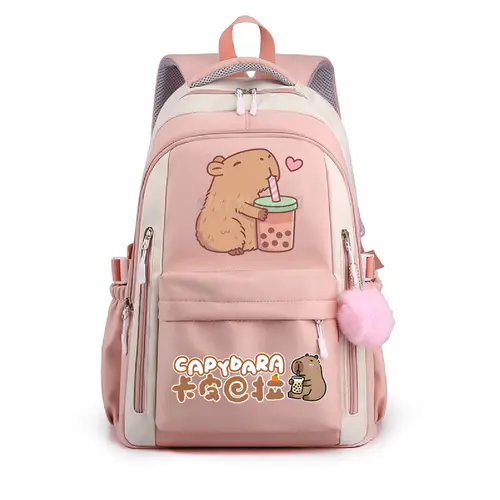 Mochila escolar para niñas, bonitas mochilas escolares con estampado de capibara y té de burbujas, mochilas escolares informales para mujeres y niñas, mochila de viaje a la moda