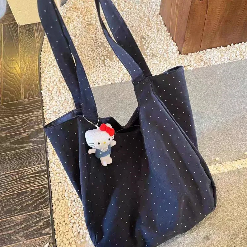 

New Korean Sle Lazy Wave Dot Single Oulder Canvas Tote Bag Large Capaci Commuter Casual Handbag Soft Handle Polyester