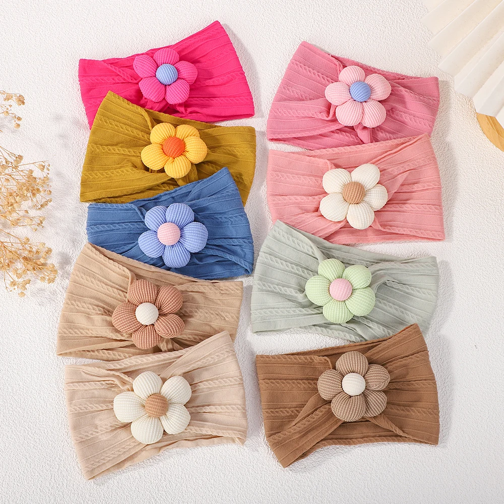 

3Pc Soft Nylon Headscarf Astique Suitable for Newborn Baby Girl Flower Headband Elastic Hairband Turban Toddler Hair Accessories