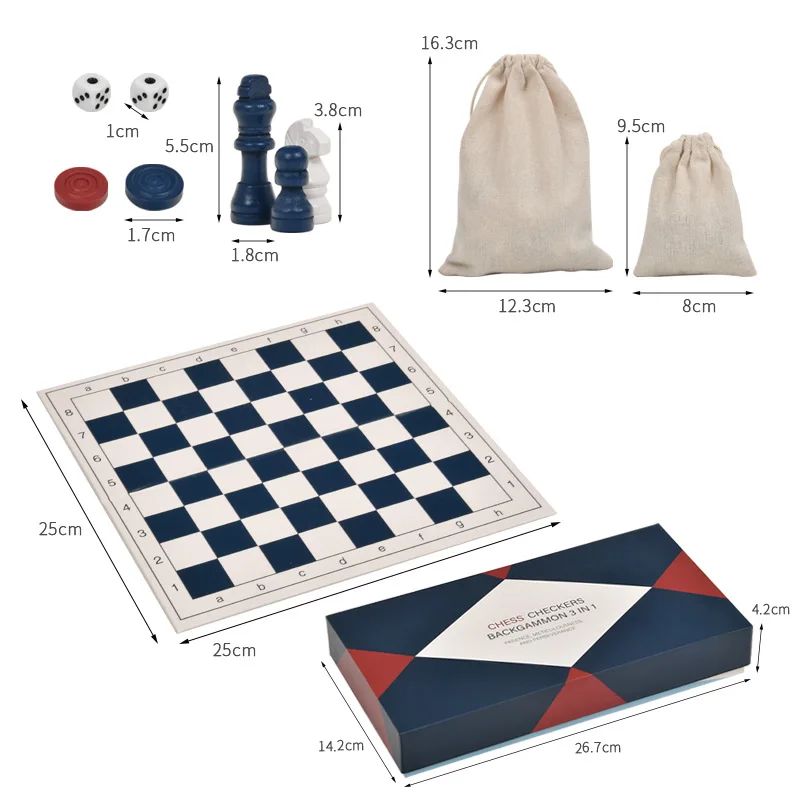 

Foldable Bagged International Chess Set Portable Non-magnetic Three-in-one Chessboard Wooden chess set Board game party chess