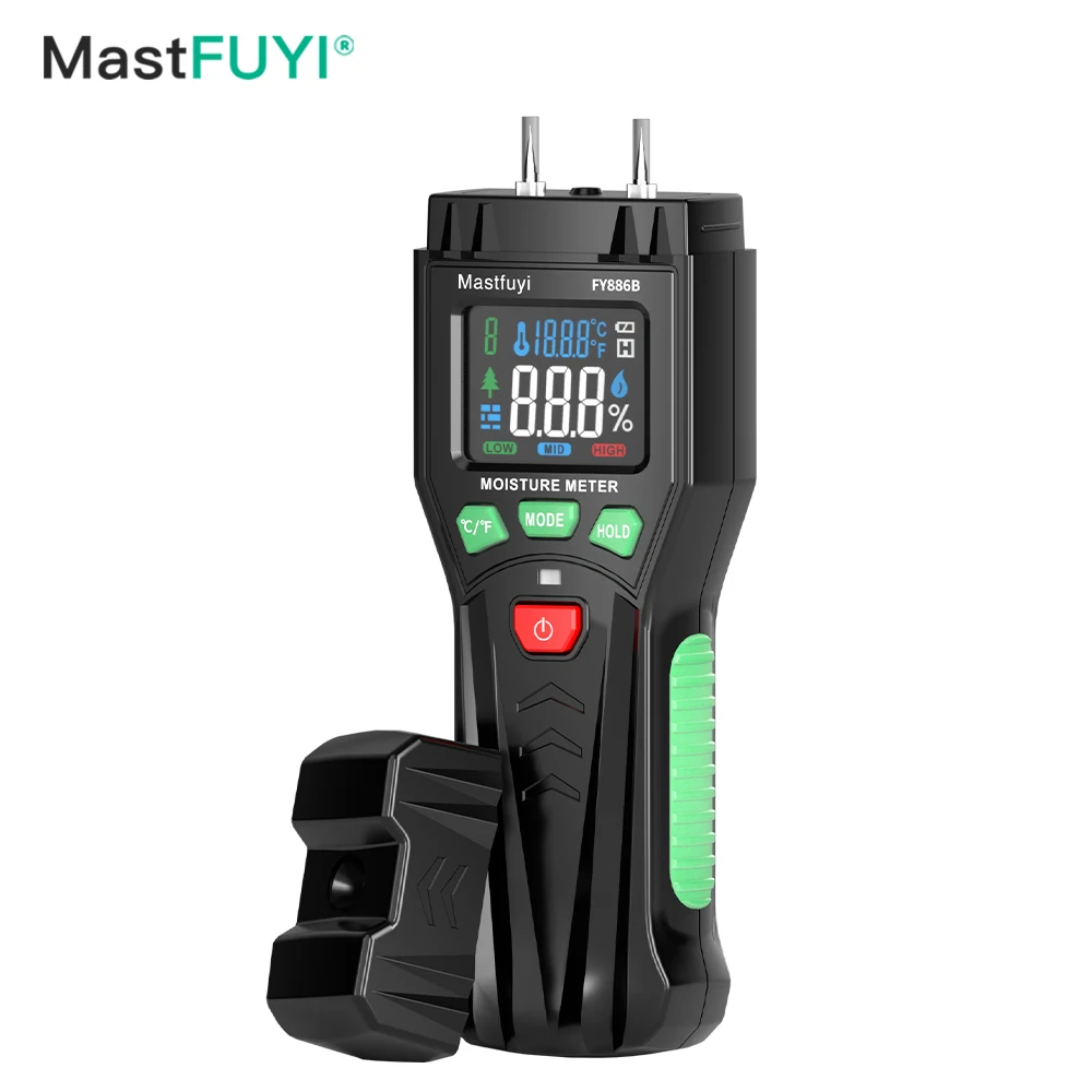 MASTFUYI FY886B Digital Wood Moisture Meter 0~60% LED Display Wood Humidity Moisture Detector Ambient Temp Humidity Tester