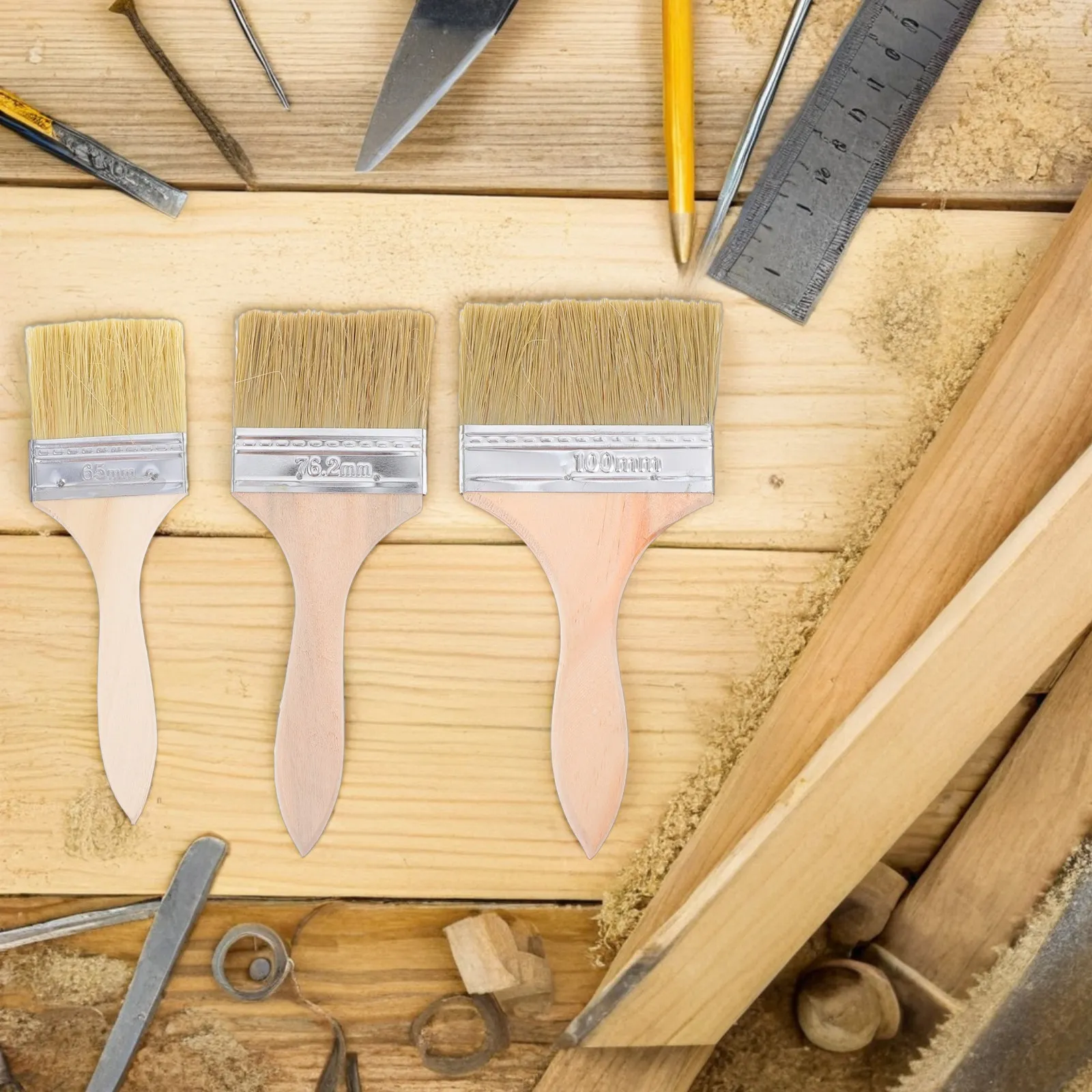 3Pcs Thickened Wooden Handle Paint Brushes Set for Furniture Walls Floors DIY Home Improvement Varnish Wood Painting