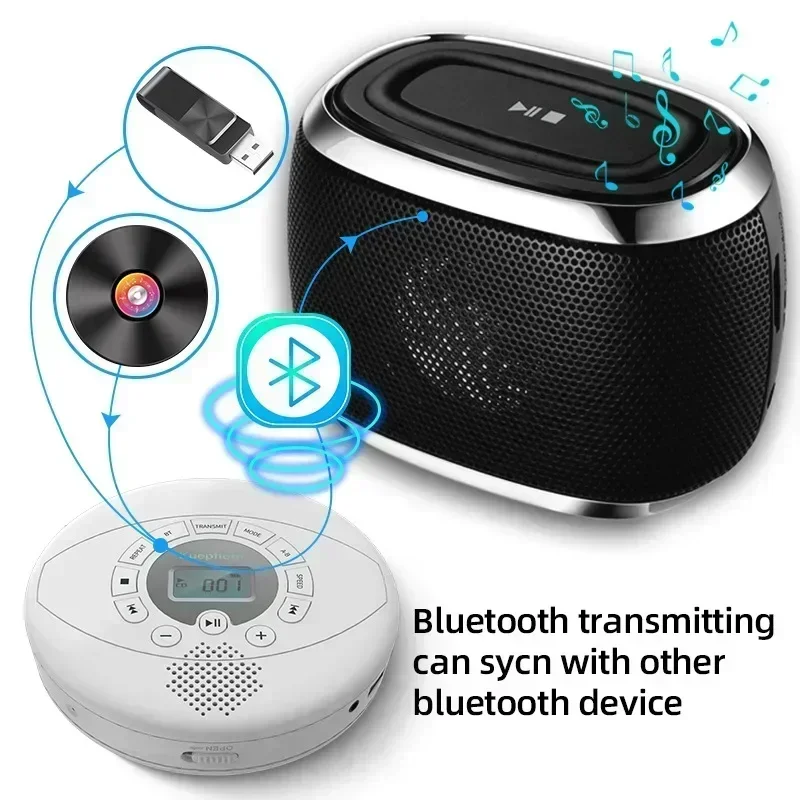 Portable CD Player Bluetooth Walkman Built in Speakers Rechargeable CD CD Player  with USB/AUX/Headphone Port