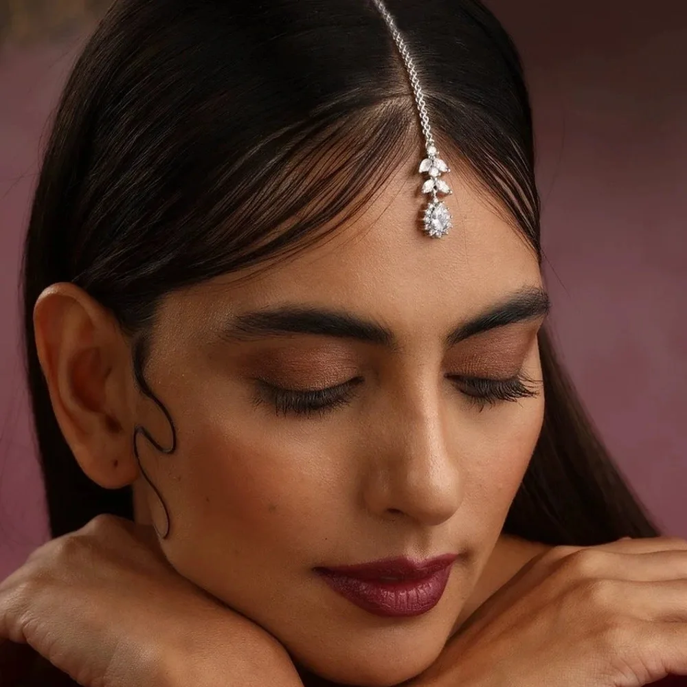 Maang Tikka Multi Teardrop Round Clear Zircon Floral Pendant Long Dangle Hair Pin For Bridal Wedding Ethnic Party Glam Vintage