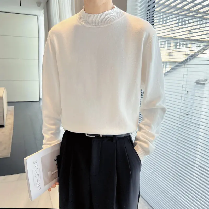 

Свободная трикотажная мужская верхняя одежда Long Sve Mid-Ne Base irt в Корейском стиле Sle Color Comfortable Casual Faion