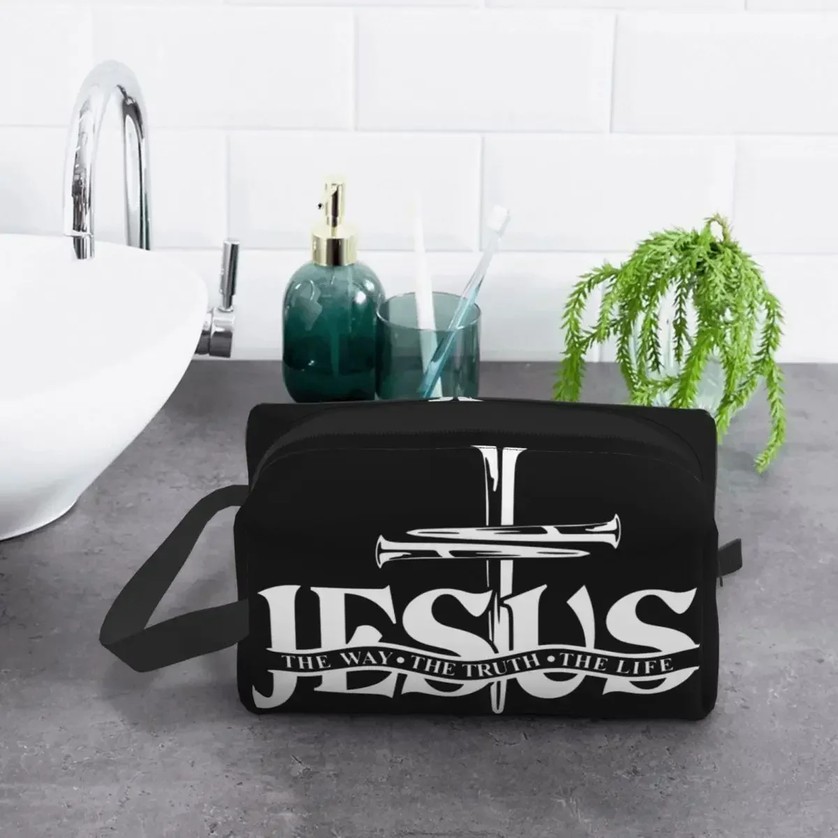 Jesus The Way The Truth The Life Cosmetic Bag Women Cute Large Religion Cross Christian Faith Makeup Case Storage Toiletry Bags