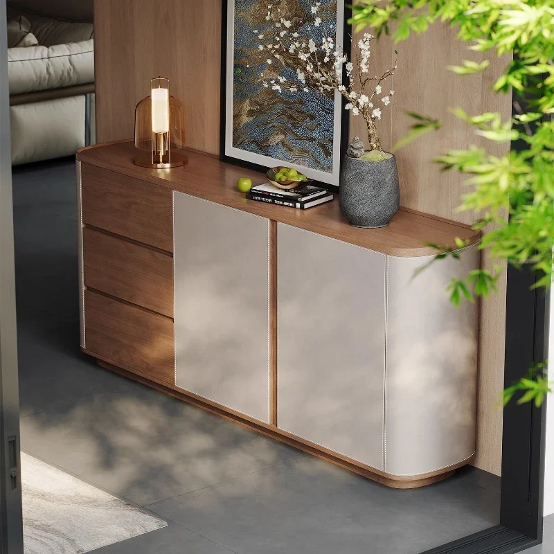 Modern luxury solid wood multilayer leather Storage locker drawer type storage living room cabinets Side Cabinet Home Furniture