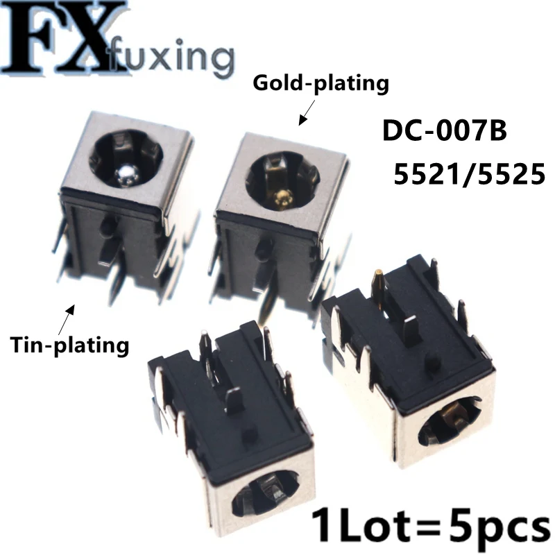 5PCS High Current DC Charging Power Outlet Gold DC-007B 5.5*2.1mm Bracket Copper Core For Laptop Socket DC007B DC007