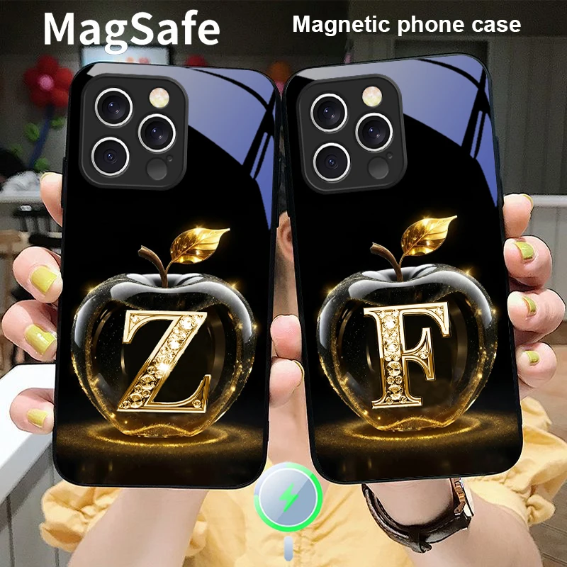 For Apple Lucky Letter For iPhone 16 15 P ro 14 13 Plus 12 mini 11 Pro Max XR Xs X 7 8 22 16E 16ProMax Magsafe Glass Phone Case