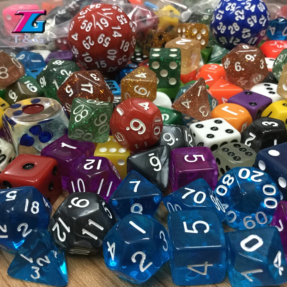 T & G-juego de dados al azar, venta al por mayor, de plástico, de múltiples caras, 100 unidades/juego en Color estocástico/estilo para