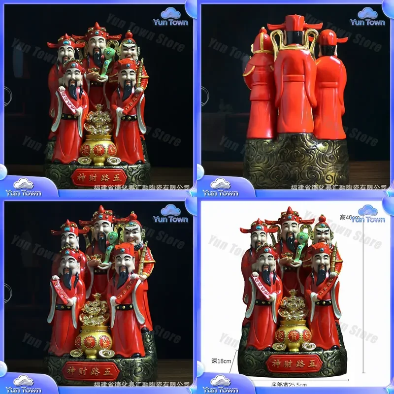 Ceramic Red Clothes 5th Road God of Wealth Buddha Statue for Zhao Gongming Office Home Worship Decoration Porcelain Ornament