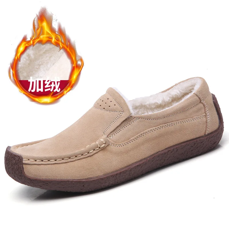 2023 New Spring Autumn Women Moccasins Suede Leather Flats Square Toe Comfortable Slip-on Shoes Fall Casual Apricot Loafers Lady