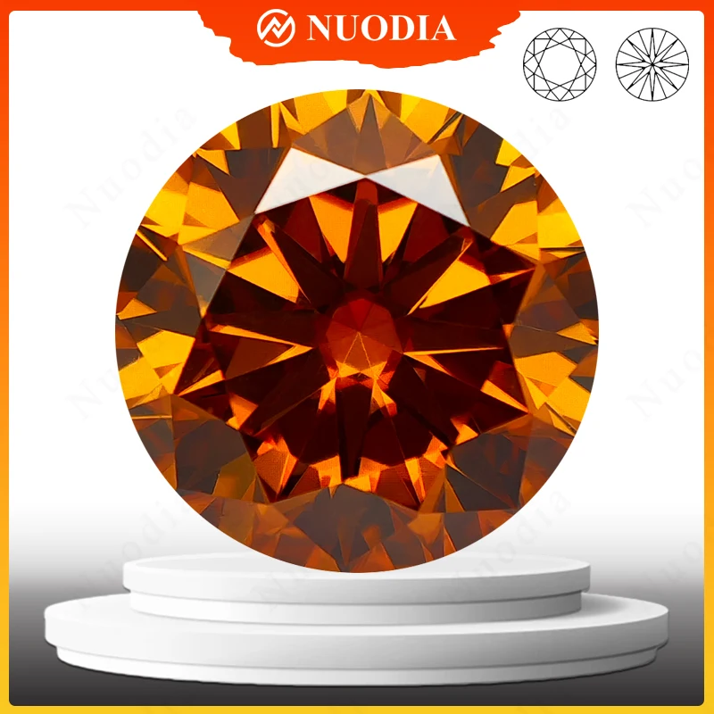 Top Orange Color Round Moissanite Stone with GRA Certificate 0.5-6.0ct Certified Moissanita Loose Gemstone Pass Diamond Tester