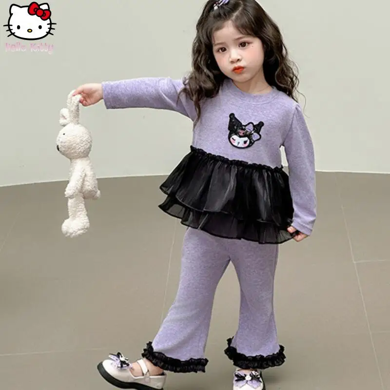 

Anime Sanrio Girls' Sweatshirt Spring Autumn New Kuromi Kawaii Cartoon Children's Long Sleeved Sweet Fashion Pullover Sweatpants