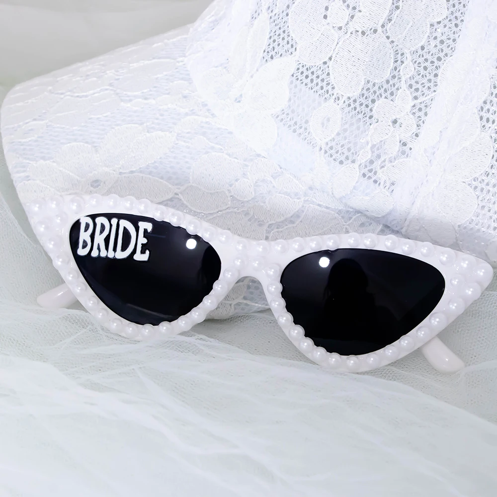 2 Stück Braut Bräutigam Sonnenbrille Perlen Herz Sonnenbrille Braut als Hochzeitstag Flitterwochen Verlobung Brautparty Junggesellenabschied – Detail 1