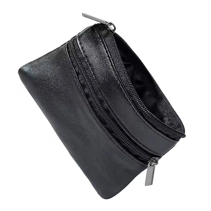 Black Leather Coins Purse Suitable For Men Women Mini Zipper Wallets Small Purses Casual Card Holder Key Holders Gift Bag