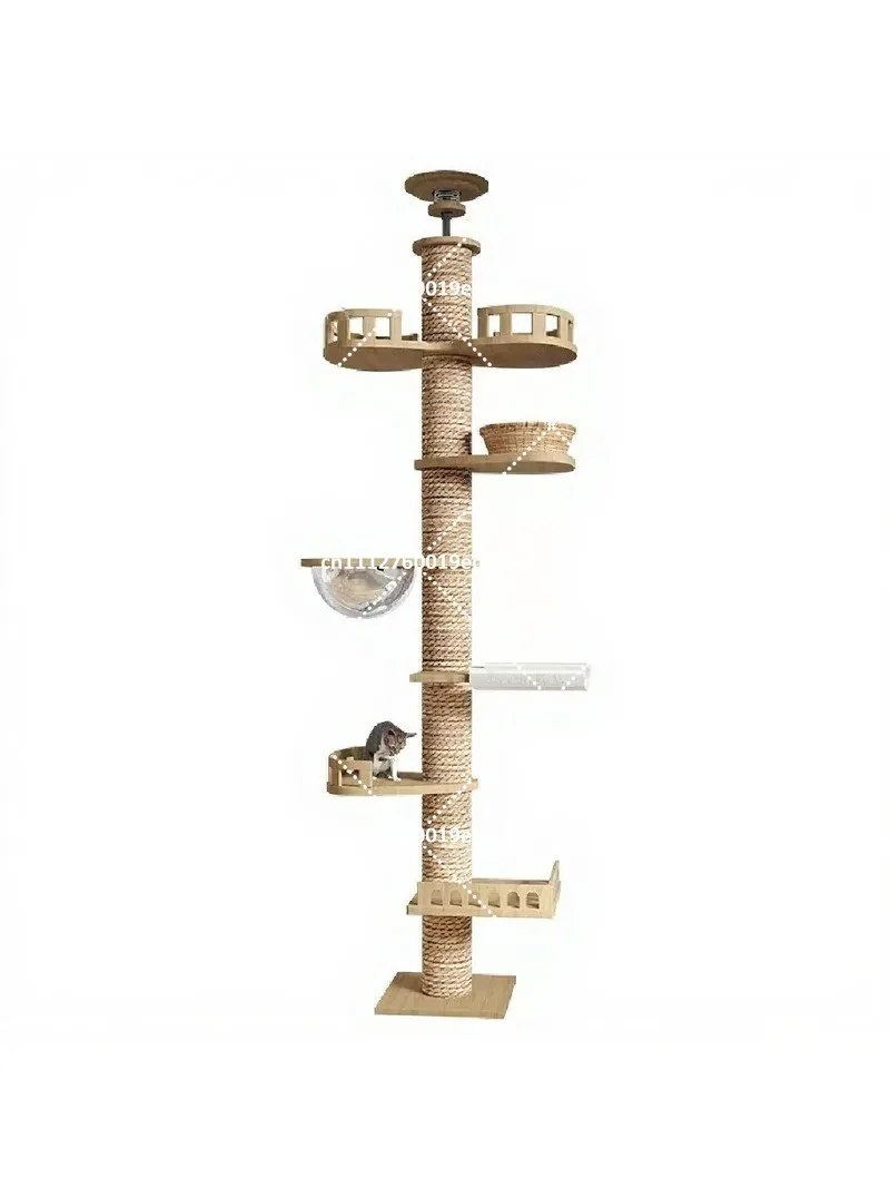 Adjustable Cat Tree House Cat Tower Floor to Ceiling Multi-Level Condo with Scratching Post Hammock