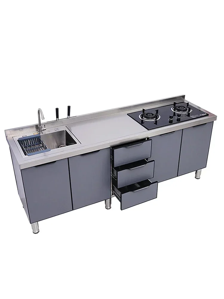 Kitchen Stainless Steel Cabinet Countertop Sink Washing Basin Integrated Storage Stove