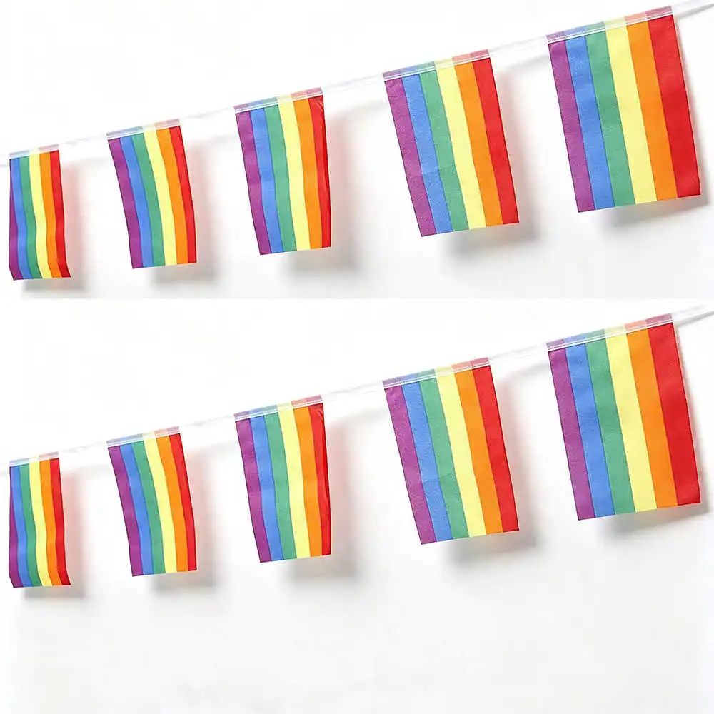 20PCS LGBT Rainbow Pride Mini Bunting Flags 14x21cm Polyester Hanging String Flags for Home Party Decoration