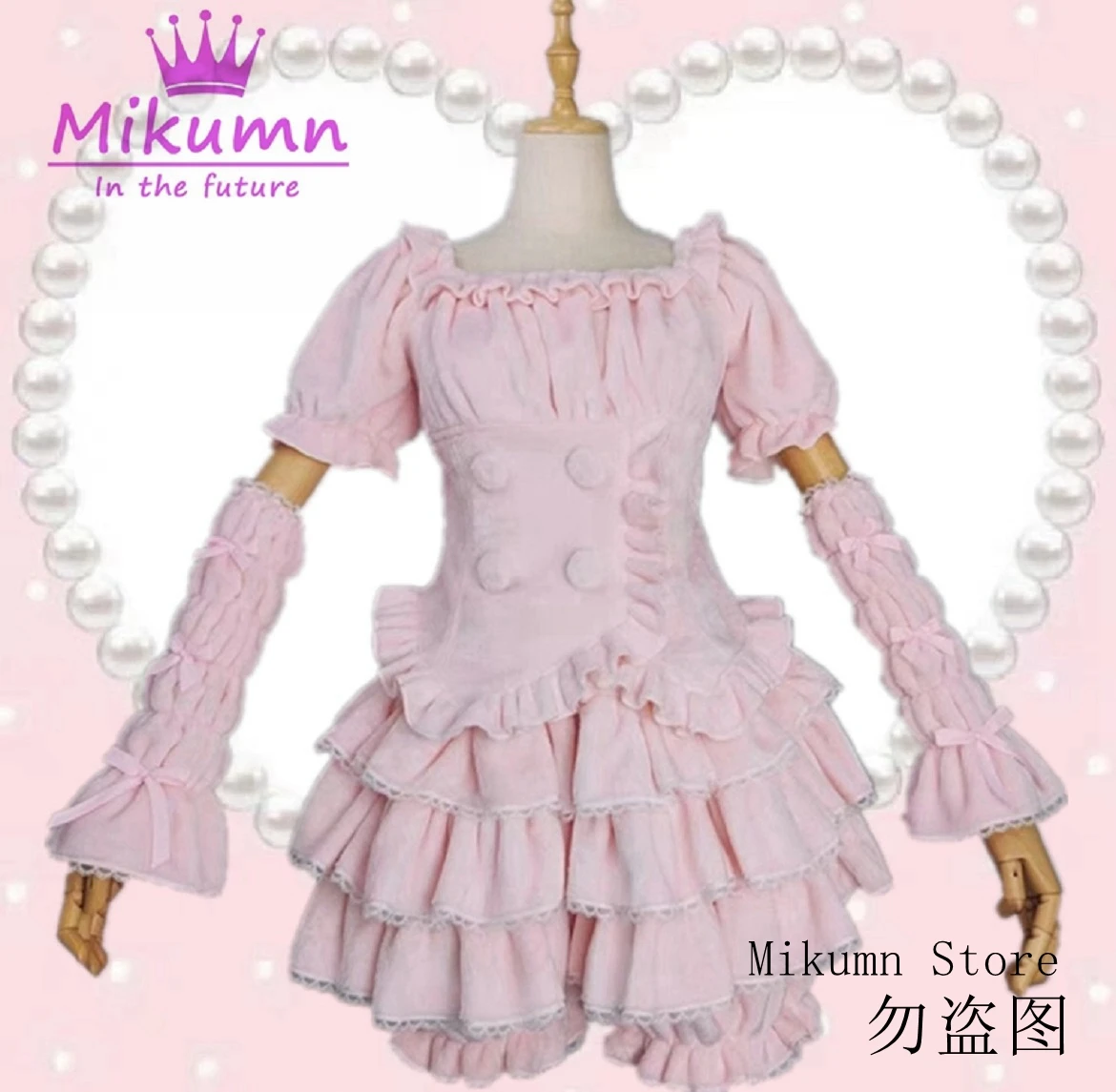 Harajuku Gothic Lolita Dress Sets Women Japanese Sweet Pink Kawaii Lace Ruffles Plush Mini Dress Princess Cosplay Party Dresses