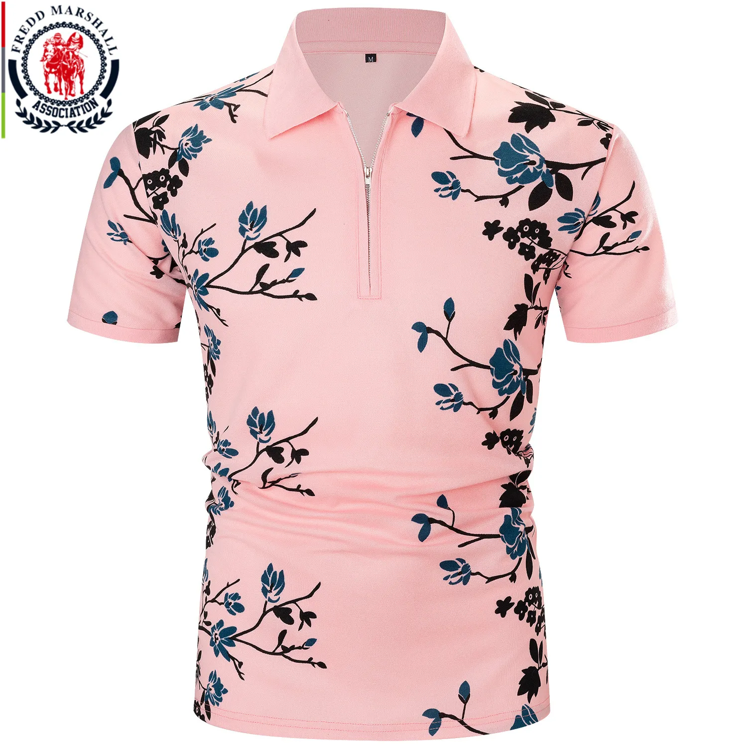 FREDD MARSHALL 2022 New Fashion Floral Print Polo Shirt Men Summer Casual Short Sleeve Zipper Collar Polo Shirt Man Clothing P05