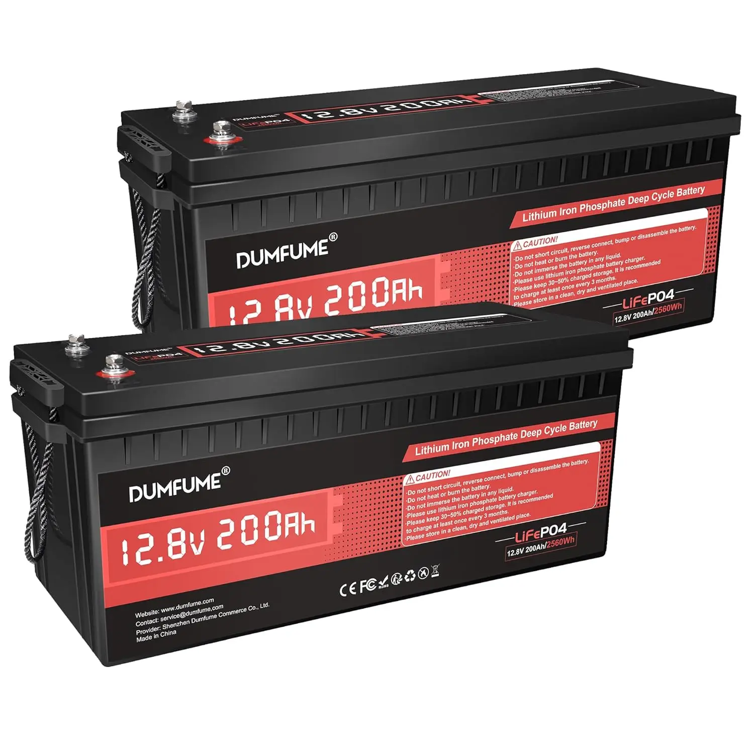 

2 pack 12V 200Ah LiFePO4 Lithium Battery,2560Wh Energy,1280W Load,200A BMS & 95% Discharge Efficiency,15000+ Cycles, Custom