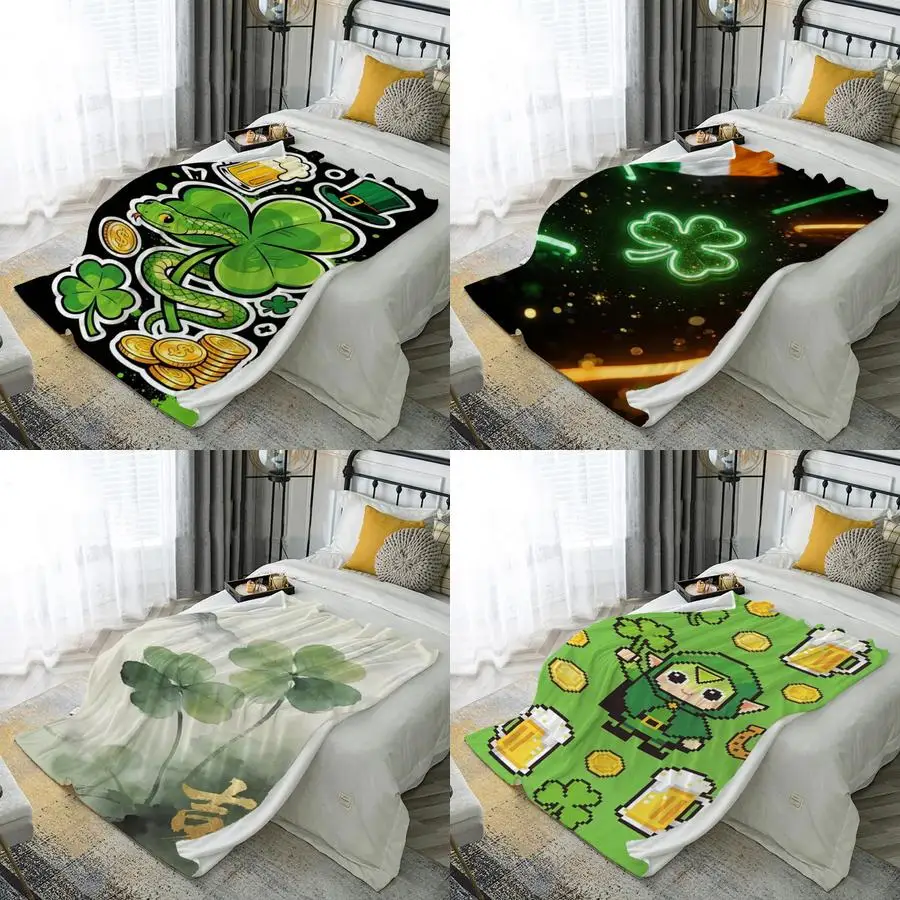 

Плед из микрофибры с 2D-рисунком ко Дню святого Патрика, для спальни, гостиной, дивана, мягкий и удобный, для декора дома