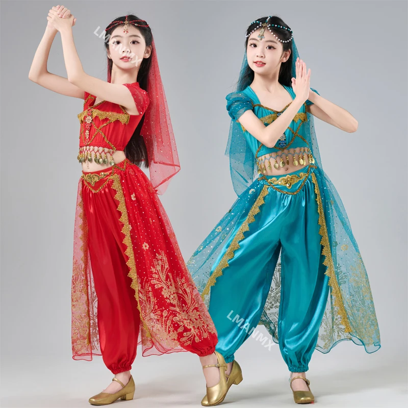 Indisches Tanzaufführungskostüm für Kinder, Xinjiang Tianzhu-Mädchen, Jade-Kaninchen, Jasmin-Prinzessinnenkleid, exotisches Tanzkostüm