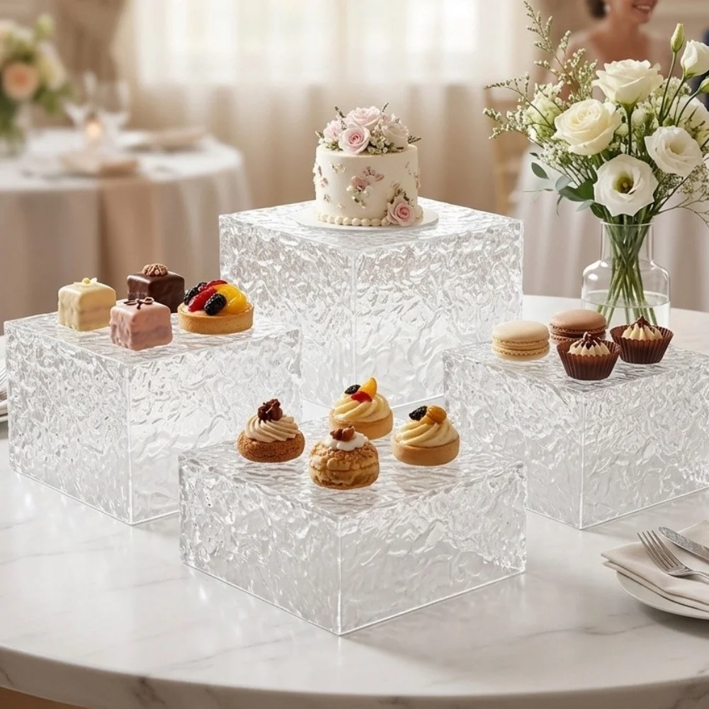 Tiered Clear Hammered Stand for Cakes Cupcakes Beverages and Appetizers with Visual Depth Created by Ripple Texture