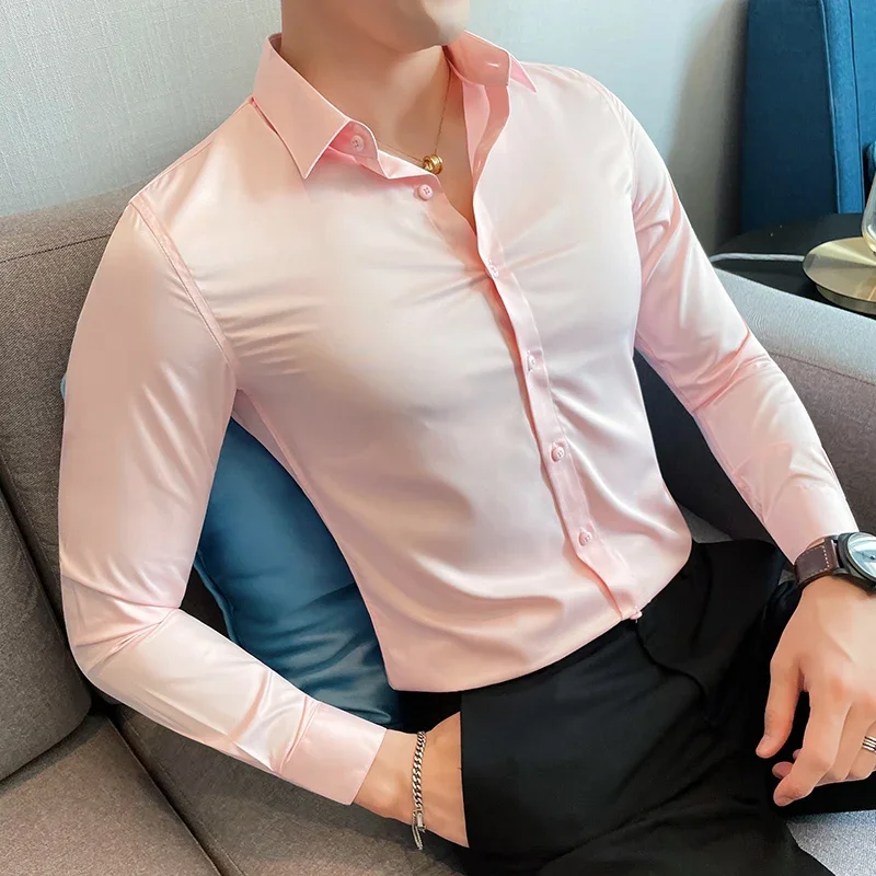 Shirts for Men Clothing Korean Luxury Long Sleeve Men's Social Shirts Simple All Match Casual Slim Fit Formal Work Wear Big Size