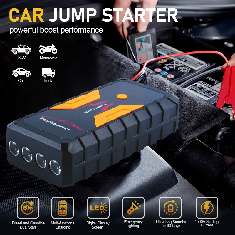 

Automobile battery patch cord starter, 1500A automobile patch cord starter battery pack, for up to 6.0L gasoline and 3.0L diesel