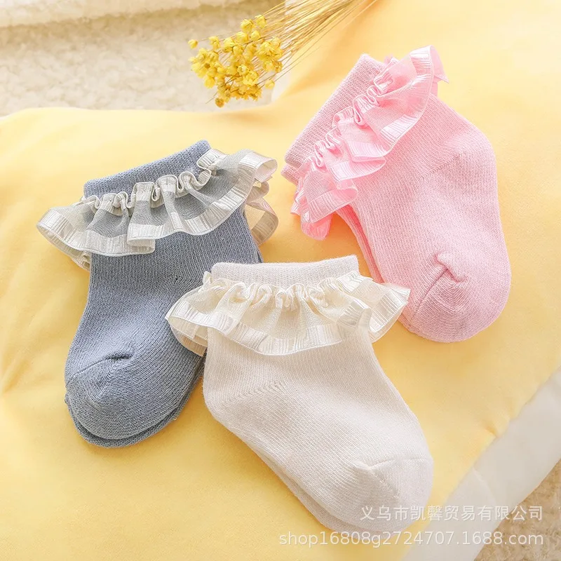 2024 New Spring and Autumn Children\'s Baby Cold Warm Lace Lace Festive Full Moon Socks