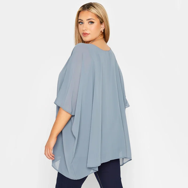 Plus Size Loose Batwing Sleeve Elegant Summer Cape Blouse Women 3/4 Sleeve Casual Work Office Tunic Tops Large Size Clothing 7XL