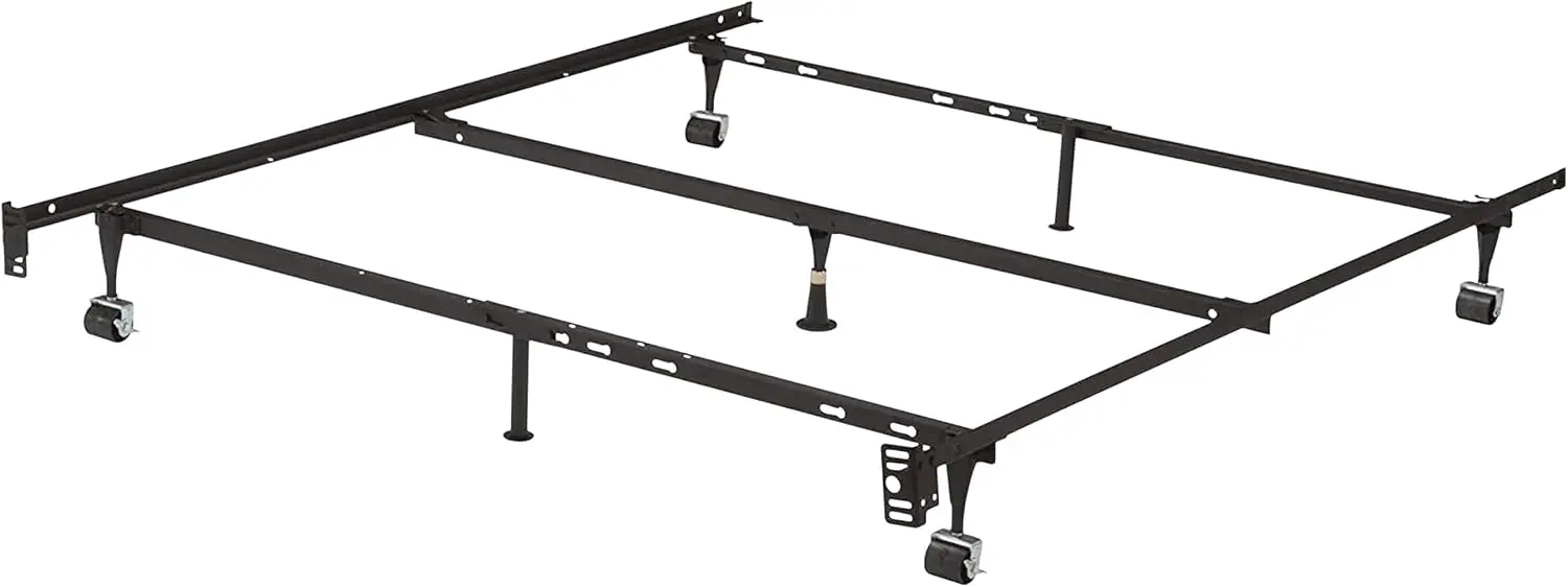 Queen Metal Bed Frame - Heavy Duty Support for Box Spring & Mattress Foundation with Center Rail, Locking Wheels, Noise-Free