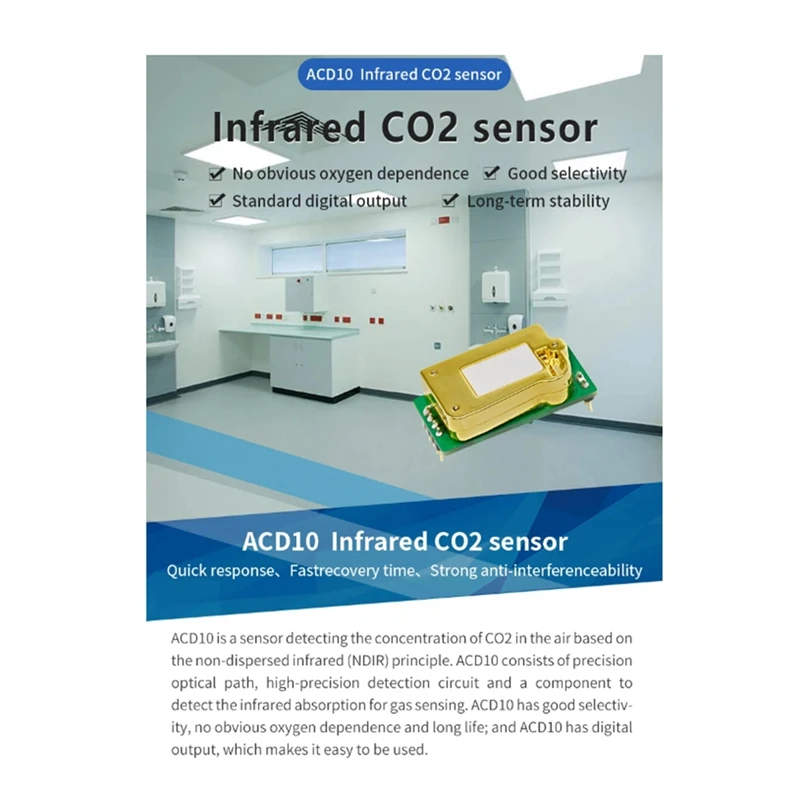 ASAIR ACD10 Electronic Carbon Dioxide Sensor Module Infrared NDIR High-Precision CO2 Gas Concentration Detection Durable