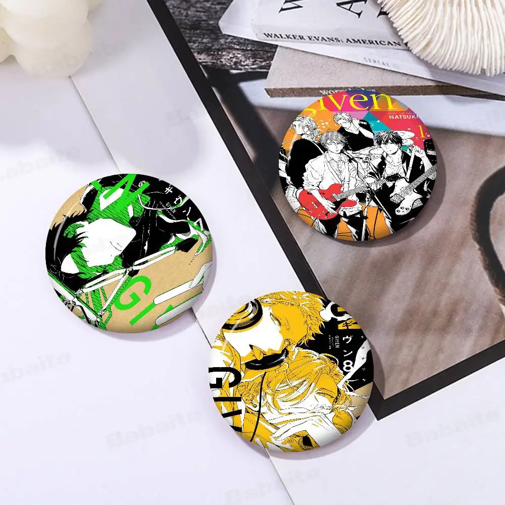 GIVEN BL Anime Round Button Pins Slogan Creative Brooches Backpack Clothes Decoration Fashion Cartoon Jewelry Gifts