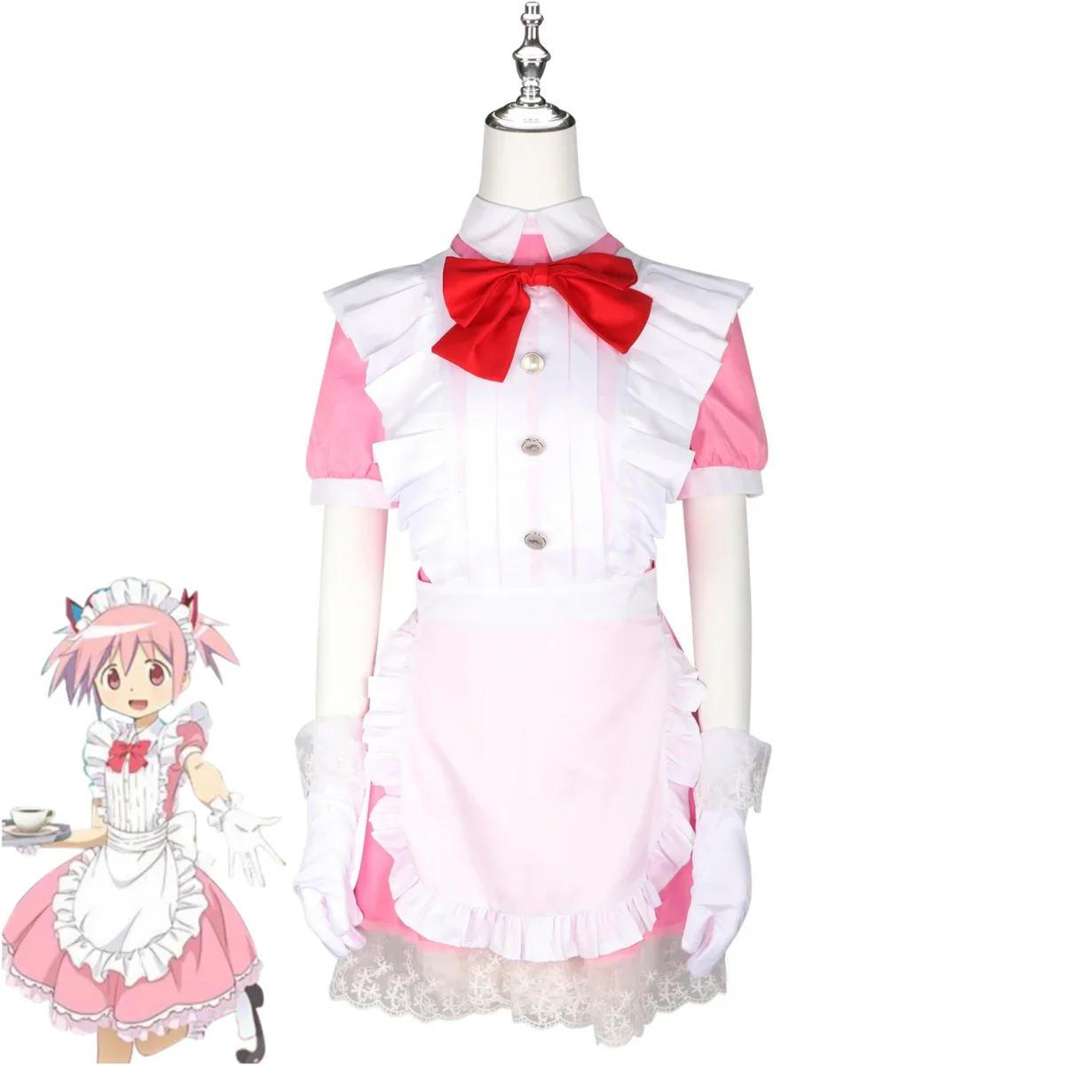 Anime Puella Magi Madoka Magica Kaname Madoka Cosplay Costume Pink Maid Dress Lolita Wig Adult Woman Cute Christmas Suit