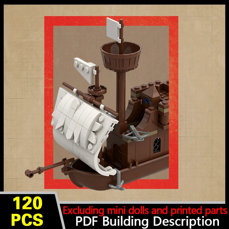 Ancient Small Pirate Boat Model MOC Building Bricks War Equipment Style Modular Technology Gifts Holiday Assemble Toys Suit
